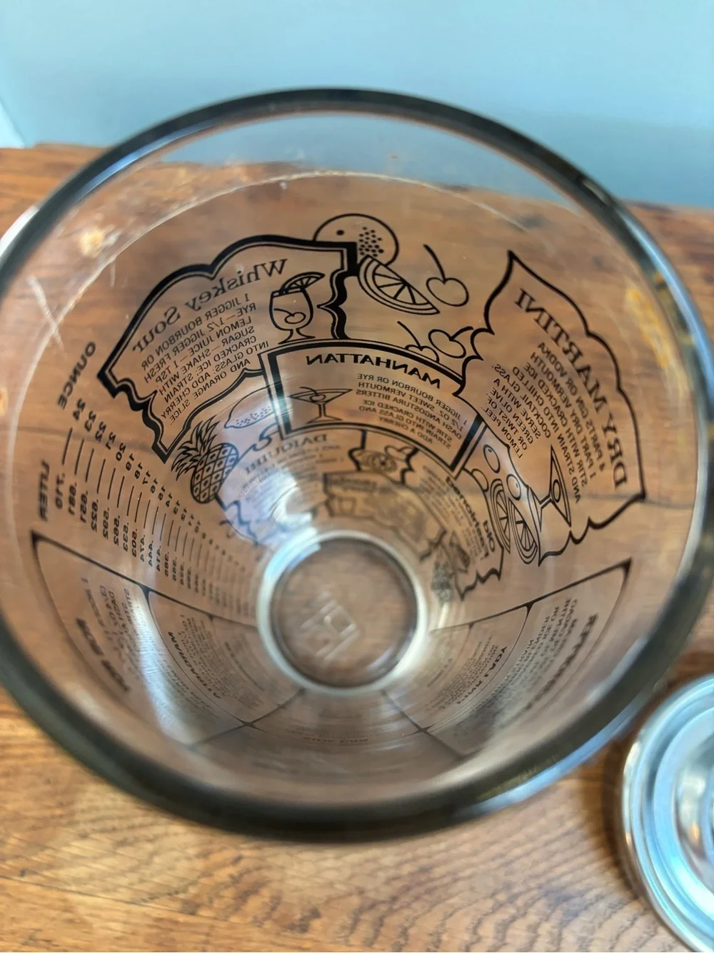 Vintage MCM Cocktail Shaker with Recipe Graphics - Silver & Clear